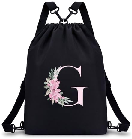 A-Z BAG Sac à Cordon Personnalisable 4en1, Cadeau Femme, imperméable, G | Sac de Sport Initiale imperméable – Sac à Dos, Bandoulière, Main – Gym, Fitness, Piscine, Natation, École, Voyage, Noir