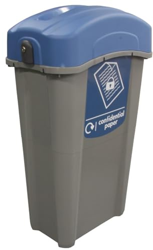 Glasdon Eco Nexus 85 Lockable Confidential Paper Waste Recycling Bin (Grey) | With Blue Sticker, 85-Litre Secure Waste Bin for Confidential Documents with Keyed Lock – Small Footprint, Durable Paper Bin