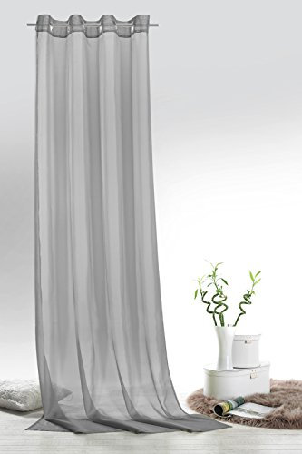 Fashion&Joy - 1 Paar Ösenschals Voile einfarbig grau transparent Vorhänge Typ418
