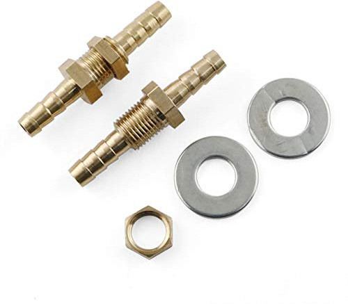 E-outstanding Straight Barbed Connector 2PCS 1/4Inch ID Hose Barb Bulkheads Hex Union Brass Barbed Fitting Connectors with Flat Washer