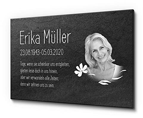 CHRISCK design Grabschmuck aus Premium Schiefer mit UV-Druck | 30 x 20 cm wetterfest & personalisiert | Grabstein 100% frei gestaltbar