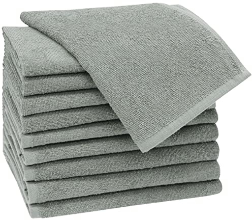 ZOLLNER 10er Set Gästehandtücher in 30x50 cm - saugstarke und weiche Gästetücher in hellgrau - mit praktischem Aufhänger - waschbar bis 60°C - Baumwolle - Hotelqualität