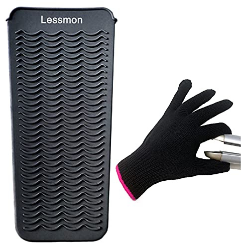 Lessmon Heat Resistant Mat Pouch with Glove for Styling Tools, Black | Fits Curling Irons & Flat Irons, Heat-Resistant Material, Protects Tools from Dust & Scratches, Compact for Travel