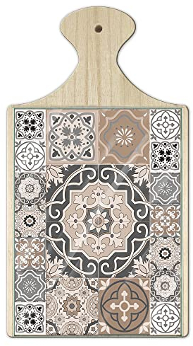 Lupia - Tagliere in Legno Decorativo con Vetro stampato a colori multiuso con manico 16x29 cm AZULEJOS MIX