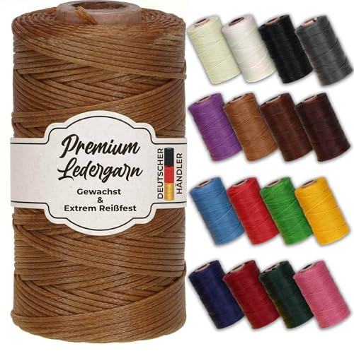Premium gewachster Lederfaden – Extra reißfestes Sattlergarn für Lederarbeiten, Nähen & DIY – Gleichmäßige Wachsbeschichtung – haselnussbraun