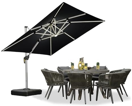 PURPLE LEAF Parasol Déporté 2,7 x 2,7 m avec LED, Parasol De Jardin Extérieur à Toit Double Rotatif 360°, Protection UV, Convient aux Villas Haut de Gamme, un Incontournable Pour les Fêtes, Gris
