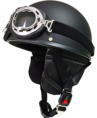 Retro Motorradhelm, Offener Halbschale Jet-Helm Mit Schutzbrille, ECE Zulassung Über Frauen Und Herren Im Vintage Look,ABS-Helm, Sturzhelm, Für Cruiser Chopper Biker Pilot 2,L