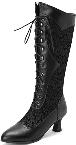 Mo Joc Botas victorianas vintage de mujer con cordones con tacones