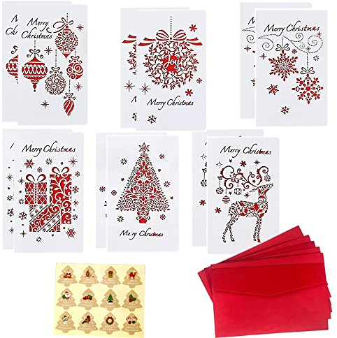 Geldkarte Weihnachten Lettering 12 Klappkarten 12 Umschläge Premium Weihnachtskarten mit Umschlag Weihnachten Karte Postkarte Schlicht Edel Grußkarte für Familie Freunde Geschäftlich Kunden
