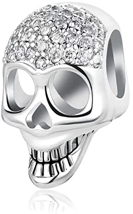 FGT Breloque squelette en forme de tête de mort compatible avec les bracelets Pandora et colliers à breloques porte-bonheur d'anniversaire Pierre de naissance Oxyde de zirconium