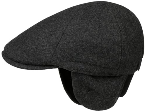 Lipodo Thinsulate Herren Flatcap - Schiebermütze mit Ohrenklappen - Wollfilz-Schirmmütze mit Stretchband - Herbst/Winter anthrazit M (57-58 cm)
