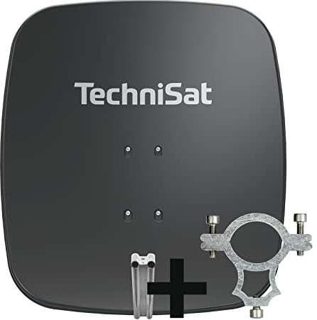 TechniSat SATMAN 65 Plus - Satellitenschüssel, 65 cm Sat Anlage, Grau | Antenne mit Masthalterung und Halteschelle, vorbereitet für die Aufnahme eines 40 mm LNB