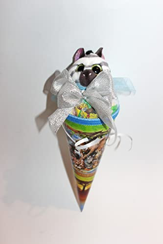 Generisch 101673 gefüllte Mini Schultüte 22cm mit Zebra Glücksbringer zum Schulanfang Geschenk Ausbildung Studium