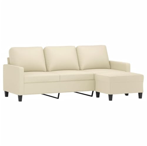 vidaXL 3-Sitzer-Sofa mit Hocker Creme 180 cm Kunstleder