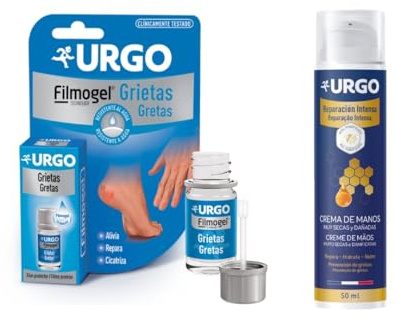 Urgo Pack Anti-Grietas Manos y Pies – Urgo Grietas Filmogel - Frasco de 3.25 ml + Urgo Reparación intensa - Crema de Manos a Base de Miel Purificado - Frasco de 50 ml