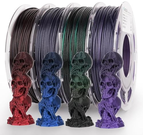 AMOLEN PLA 3D-Drucker Filament – ​​1,75 mm seidenglänzendes Bündel, Schwarz, Rot, Blau, Lila, Grün – 200 g x 4 Spulen