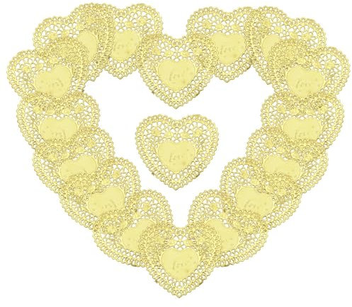 ABOOFAN 100 Blatt Liebe Saugfähiges Papier Spitzenkuchendeckchen Valentinstag Herz Deckchen Partydeckchen Deckchen Aus Papier Für Die Hochzeit Golddekor Gewebe Esstisch