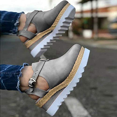 Sommersandalen für Damen, Plateau-Ledersandale, geschlossener Zehenbereich, Schnallenschuhe, Knöchelriemen, Absatz, Vintage-Strand-Espadrilles, Sandalen, Clogs, Pantoletten, rutschfest, Loafer, flac
