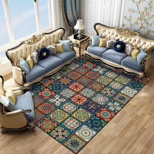 Kunsen 180X280CM Teppich Mädchen Kinderzimmer Geeignet für Retro-Stil und hochwertige Hotelteppiche Anti-Rutsch Blau Flickenteppich Groß