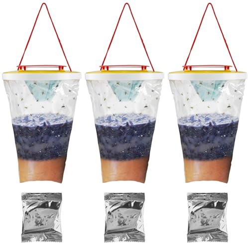 3 trappole per mosche, acchiappamosche con esche per mosche, per esterni, per zanzare, per giardino, stalla per cavalli