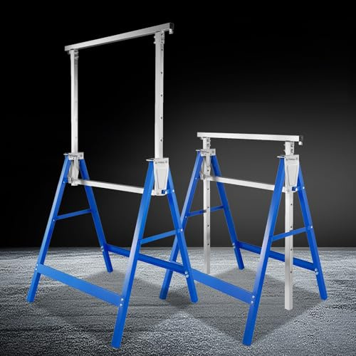 ISOISL Arbeitsbock 2er Set, Arbeitsböcke Höhenverstellbar,Böcke Klappbar Tragkraft 200 kg 7-fach, Metall Klappbock,Gerüstbock 82-130 cm,Unterstellbock Arbeitsbock(Blau)