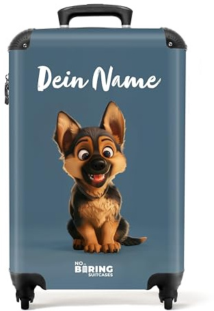 NoBoringSuitcases© Kinderkoffer, Koffer Personalisiert, Koffer Kinder, | 55x40x20 cm - Kinder Reisekoffer, Handgepäck Koffer, Trolley Kinder, Rollkoffer Handgepäck (Deutscher Schäferhund Welpe