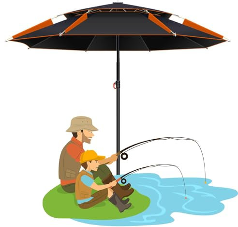Ombrellone da pesca Ombrellone da Spiaggia Portatile parasole Antivento Ombrellone da Giardino Inclinabile 360° UPF 50+, per Parco Balcone giardino(Black orange,240cm)