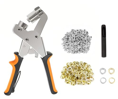 Twilight Garage Set di occhielli adatti per pinze occhielli (Ø 10 mm) con pressa magnetica per occhielli (200, argento e oro)