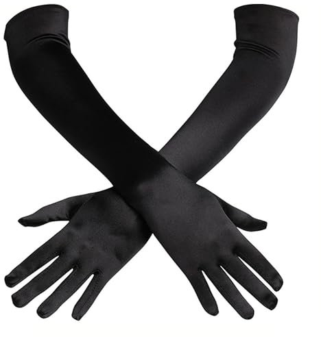 Friedwohl Handschuhe Lang, 1 Paar Handschuhe Elegant Damen, Satin Classic Abendhandschuhe, 1920er AbendHandschuhe für Classic Opera Party HalloweenKarneval Kostüm, Länge ca. 52 cm