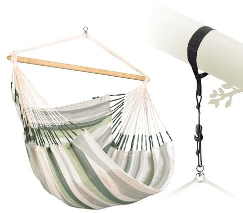 LA SIESTA® Domingo Hängesessel & Baum- & Pfosten-Befestigung - Wetterfest Hängesessel für Indoor Outdoor, Sitz Hängeschaukel für Garten Balkon, XL Hängesessel für 2 Personen - Kingsize, Cedar