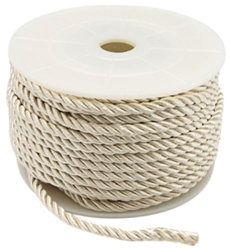 CABODYALS Cuerda de Nailon de 3mm de Color Beige Cuerda de Seda Cuerda para Manualidades Hilo Trenzado Decorativo para Adornos de Navidad Cordón de Satén Brillante para Manualidades Tapicería Cortinas