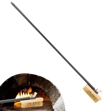 Qumiuu Pizzaofenbürste, Pizzaofenbürste mit Schaber,Hitzebeständige Steinbürste, Messingborsten, Ofenbürste - Reinigungsbürste mit langem Griff, Grillbürste mit Schaber für Küchen, Pizzerien und Öfen