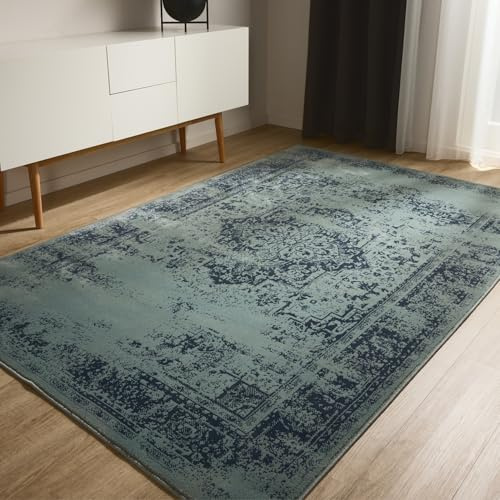 benuta Basic Teppich Suki - Türkis 80x150 cm - Kunstfaser - Rechteckig & im Style: Vintage, Orient Style - Pflegeleicht für Wohnzimmer Schlafzimmer