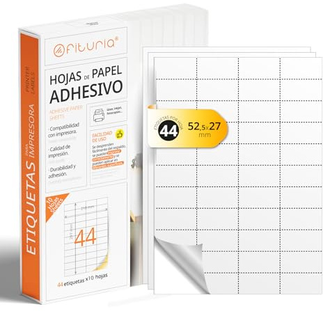 Feuilles A4 d'Étiquettes Adhésives Blanches, Créez vos Autocollants Personnalisés toute Surface, Papier A4 Adhésif Sécurisé, Étiquette Adhésive à Imprimer - Ofituria (44 par feuille, 10 feuilles)