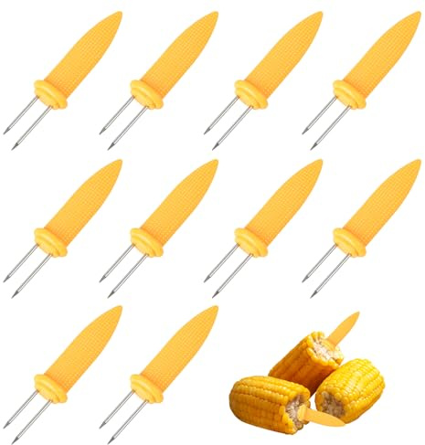 BigKego Pack of 10 Corn Holders Large Stainless Steel Corn Holder 9 cm Corn Cob Forks Corn Piekser Fruit Forks Corn Cob Skewers Barbecue Accessories for Party Picnic Camping BBQ Food Festival