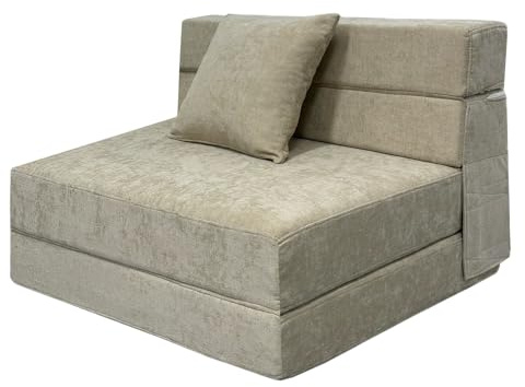 ANONER 100 x 193 cm Divano letto pieghevole, con cuscino, la sedia si può convertire in materasso, coperta di Divano rimovibile, perfetto per piccole stanze e spazi multifunzionali, Beige