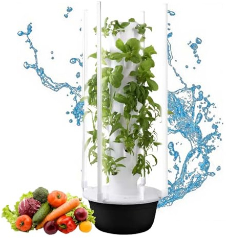 Sis-tema idroponico verticale a 9 livelli con luci LED e timer, kit da interno intelligente per erbe e verdure, autoirrigante, torre da giardino in ABS privo di BPA, risparmio idrico 90%(28Holes+LED)