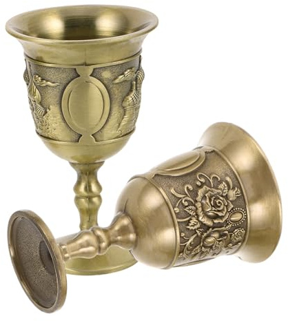 Amosfun 2 Pièces Calices Métal Vintage Européens à Tige Haute Gobelets à Vin Romains Dorés avec Motifs Fleur et Château Résistants Design Rétro pour Boissons Alcoolisées