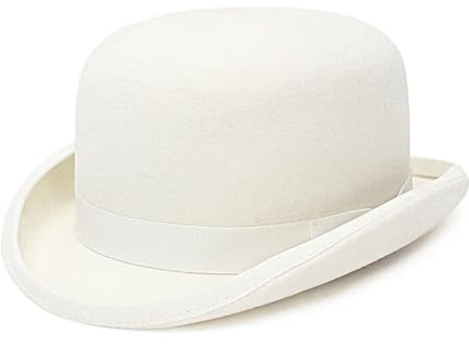 XUCZHAI Melonhatt i vit filt för män/kvinnor, satinfodrad med satin, för kvällsfest, formell kostym, trollkarlsmössa (M(57 cm))