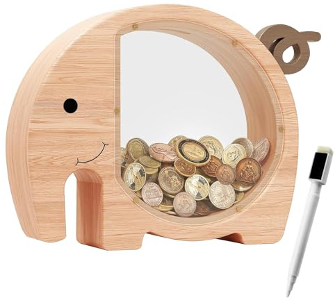 Spardose, Sparschwein aus Holz mit Stift, Spardose Personalisiert Elefant, Holzspardose Sparbüchse Geldspardose Tierspardose für Jungen Mädchen Erwachsene Geschenk&Dekoration(Elefant)