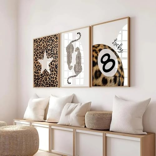 LZJAGXX Vintage-Leinwanddruck mit Leoparden-Geparden-Motiv, Poster, Glückskugel Nr. 8, Gemälde, Zitat, Wandkunstdrucke für Wohnung, Heimdekoration (40 x 50 cm x 3/rahmenlos)