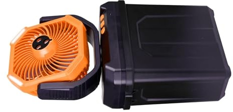 Rudiaoa Ventilador para exteriores con función de nebulización, cubo de agua de 6 L, control remoto, 3 cabezales de pulverización, diseño recargable para fiestas en la playa