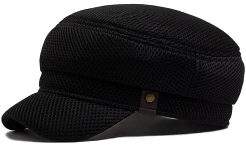 CHENWEIHAI Barett Baskenmützen Für Herren Frauen Newsboy Kappe Frühling Herbst Atmungsaktiv Mesh Flat Hut Vintage Mode Damen Baskenmütze Casual Flat Top Militär Caps Für Weiblich (Schwarz)