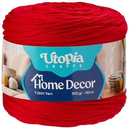 Utopia Crafts heminredning t-shirt garn för virkning och stickning 300 g (ljusröd, 300 g)