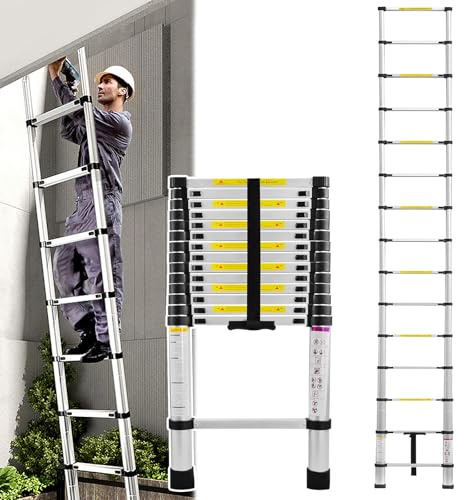 SAILUN Telescopic Ladder, 4.4M Aluminium Extendable Ladder, with Non-Slip Feet, Adjustable Height Step Ladder for Home Outdoor Loft Roof Use, Maximum Load 150 kg