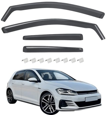ISINEVER Windabweiser Regenabweiser kompatibel mit VW Golf 7 / VII 2012-2019 5-türig, Selbstklebend Tape-On Autofenster Regenschutz Regenabweiser Deflektoren, 4-TLG Set, Rauchgrau, Vorne,Aerodynamisch