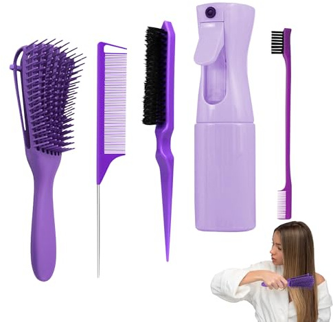 1 Set Hairbrush Set with Spray Bottle Purple Curly Hair Set Practical Hair Brush Set for Women Hair Spray Bottle with Pin Tail Comb Wet Dry Hair Brush Styling Tools Home Salon Hair Care Gift Set