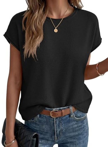Saodimallsu Womens Summer Cap Sleeve Tops 2026 Waffle Knit Going Out Casual Loose Crew Neck Lightweight Sweater Vest Black