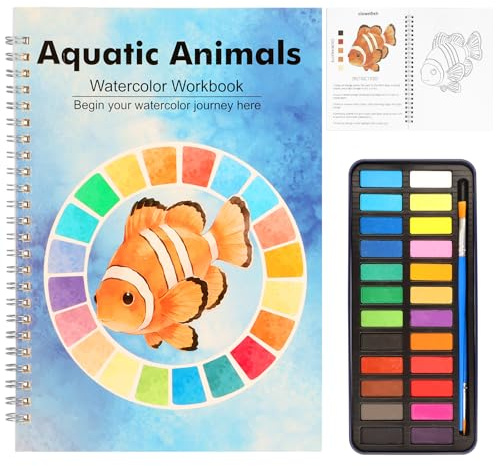 BLSFXROE Watercolor Workbook, 24 Colors Solid Paint Set, Ocean Themed