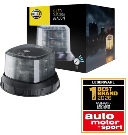HELLA 2XD 357 557-011 Blitz-Kennleuchte - K-LED Quadra Dark - 12/24V - Anbau - Kabel: 300mm - Stecker: offene Kabelenden